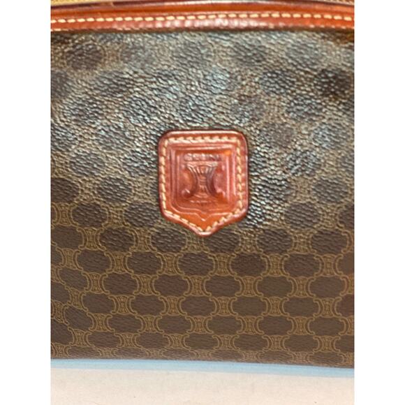 CELINE Macadam Cosmetic Pouch clutch PVC Leather Brown Authentic - Picture 3 of 15